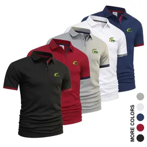 Men's crocodile-pattern polo shirt — lightweight, quick-drying, breathable summer short-sleeve collared T-shirt suitable for business casual wear. Suitable for commuting, everyday wear, and light business outfits; pairs well with dress pants and casual tr