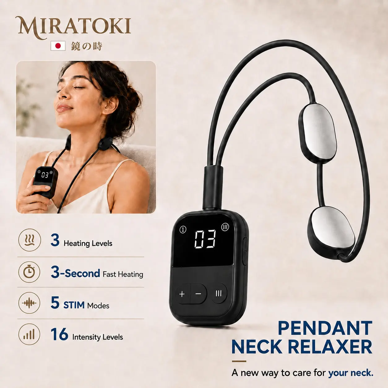 MIRATOKI Neck Relaxer, Cordless Pulse Massager with Heat for Full Body Wellness, Rechargeable via USB Port with Long-Lasting Batteries, Ideal Gift