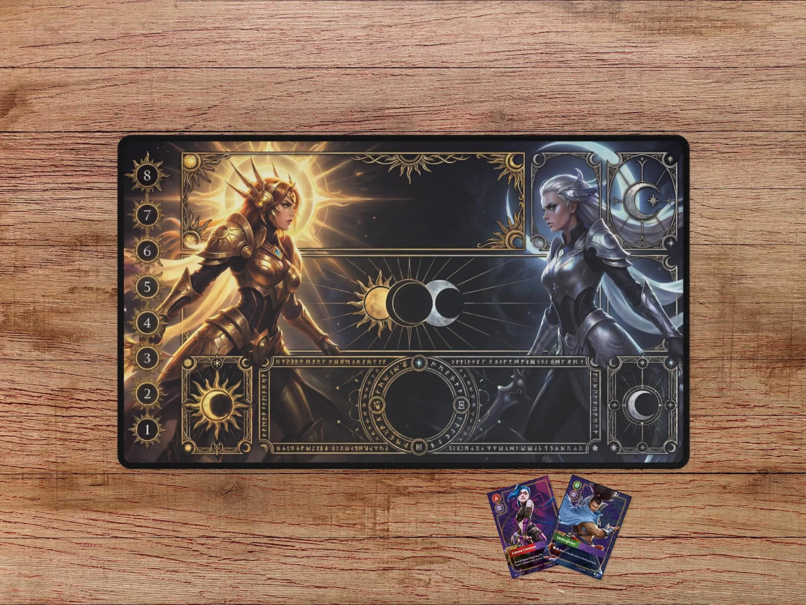 Leona and Diana Playmat - With Themed Zones, Leona & Diana Riftbound Playmat, Riftbound Playmat With Zones – FASTSHIPPING