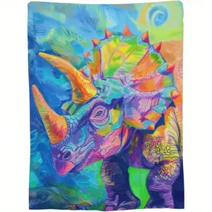 Vibrant Psychedelic Triceratops Dinosaur Tapestry Wall Hanging