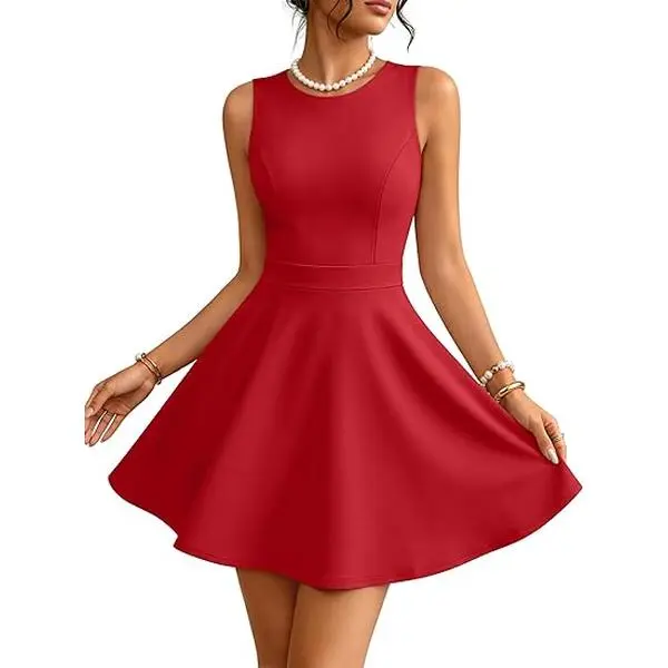 ZESICA Womens Crewneck A-Line Sleeveless Homecoming Party Mini Dress | Cocktail Dresses for Women, Fit & Flare, Wedding Guest Short Dress, Date Night Outfit, Homecoming Dress