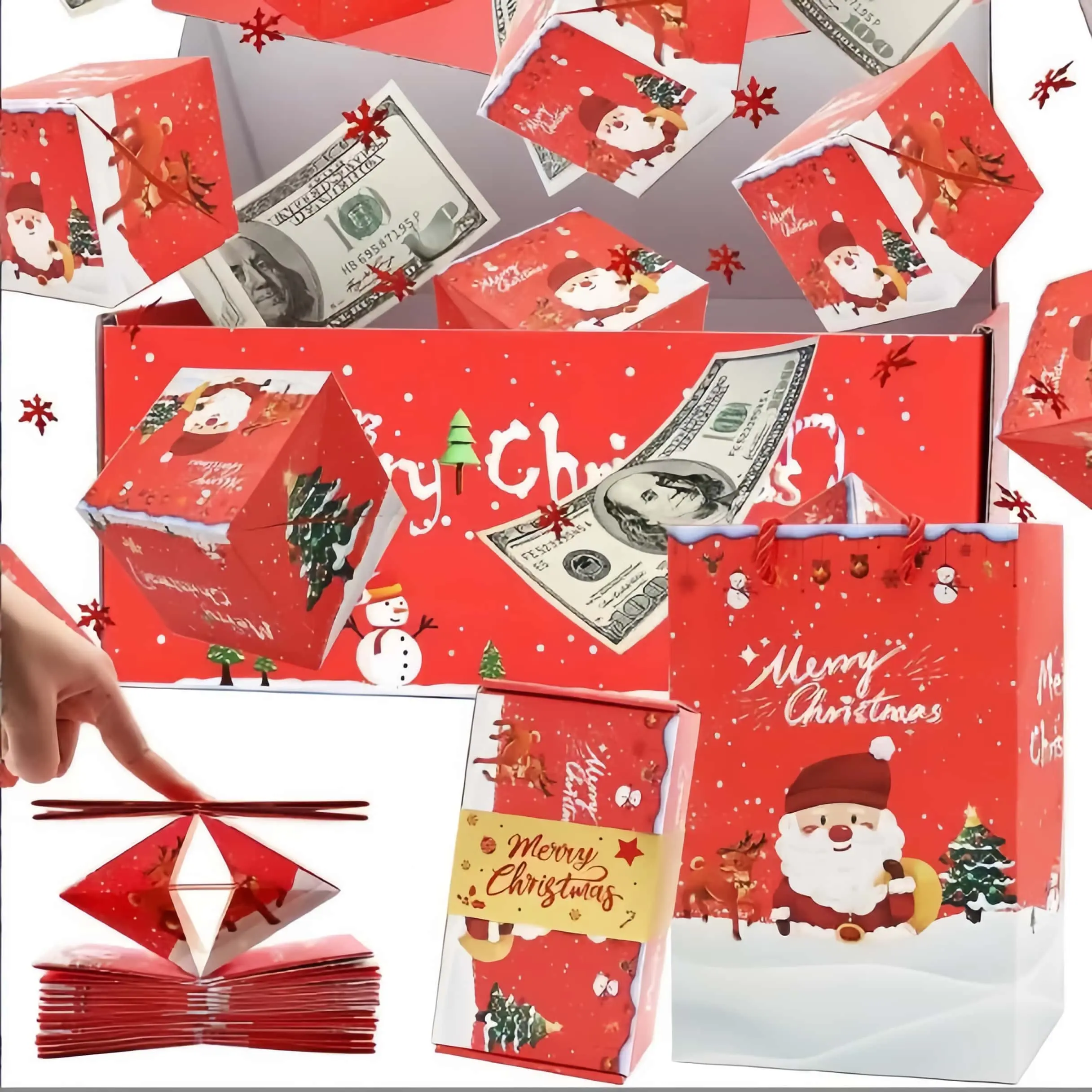 2027 Surprise Gift Box Explosion for Mone Photos & Other Small Gifts Gift Wrapping, Unique Folding Bouncing Red Envelope Gift Box , Cash Explosion Luxury Gift Box for Christmas Day-MM
