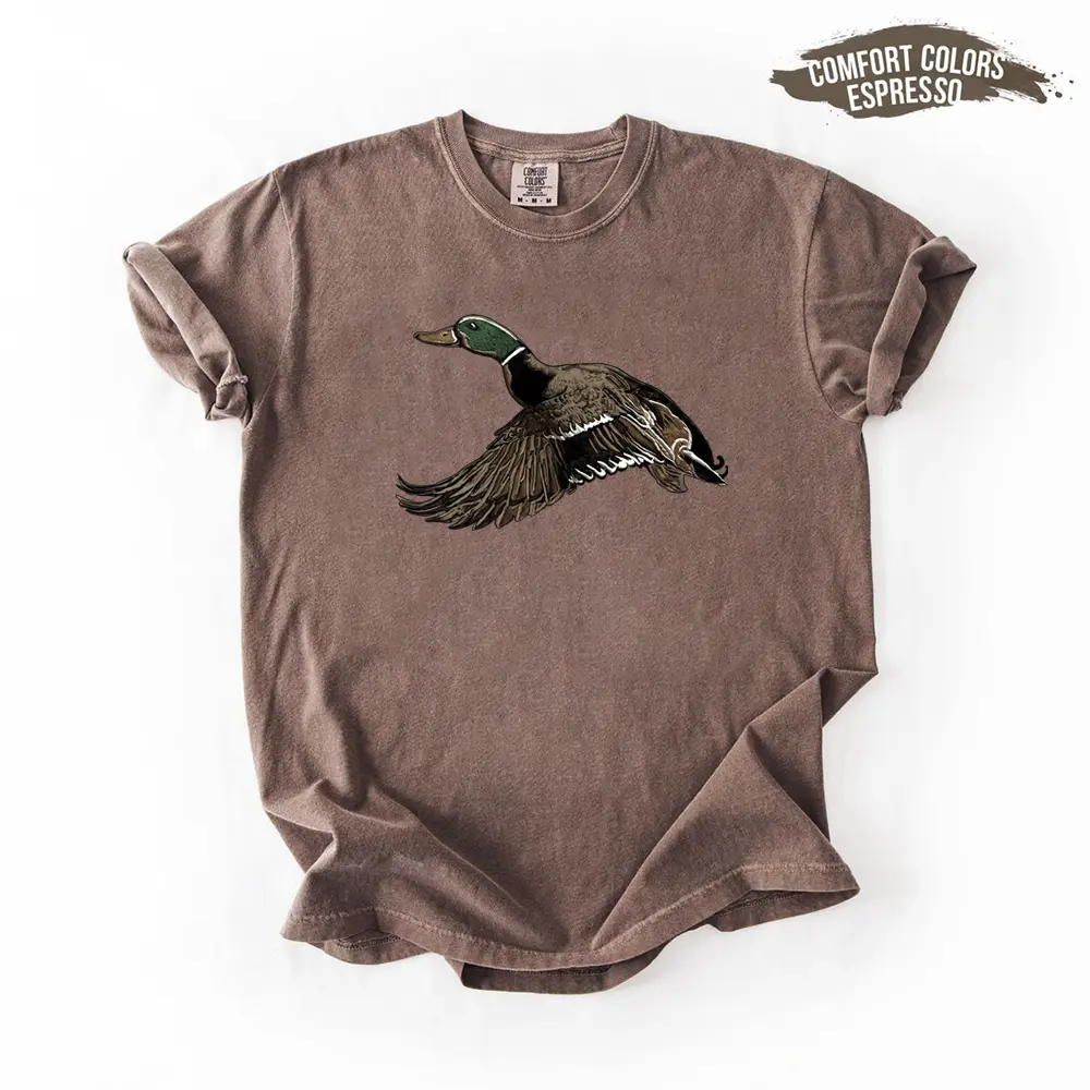 Mallard Duck Graphic T-Shirt, Unisex Relaxed Fit Top in Soft Garment-Dyed Cotton, Casual Short Sleeve Tee for Spring Hunting