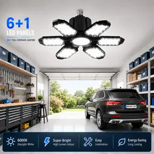 FOLDABLE GARAGE LIGHT Deformable Bright Shop Ceiling Bulb Lamps Barn Warehouse Garage Foldable 6+1 Panel Work Light  Easy Installation