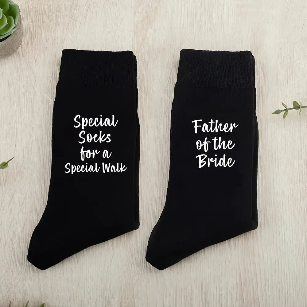 Father of the Bride Black Socks Men - Knitted, Letter Pattern, Machine Washable, Wedding Gift for Bride's Father, Cross-border Hot-selling, European And American Popular, Socks Pairs