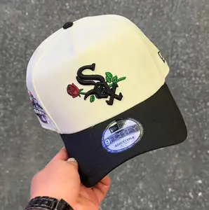 New Era White Sox 9FORTY Adjustable Hat White Crown Black Brim Embroidered Logo Rose Streetwear Cap Gorra De Beisbol Para Hombre Cotton Breathable All Seasons Trendy Fashion