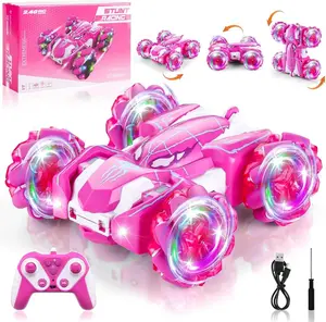 Pink Spider 4WD RC Stunt Car,2.4GHz Double Sided 360° Flip Off-Road Remote Control Car with Colorful LED Light Wheels,USB Rechargeable RC Toy Car,Birthday Holiday Gift for Girls Ages 3-13