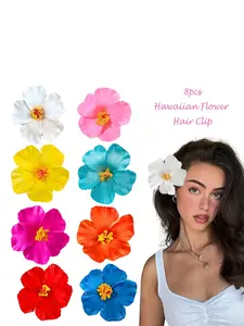 8-Piece Hawaiian Flower Hair Clips, Bohemian Tropical Hibiscus Lotus Hair Accessories, Beach Vacation, Summer Party, Photo & Music Festival Styling