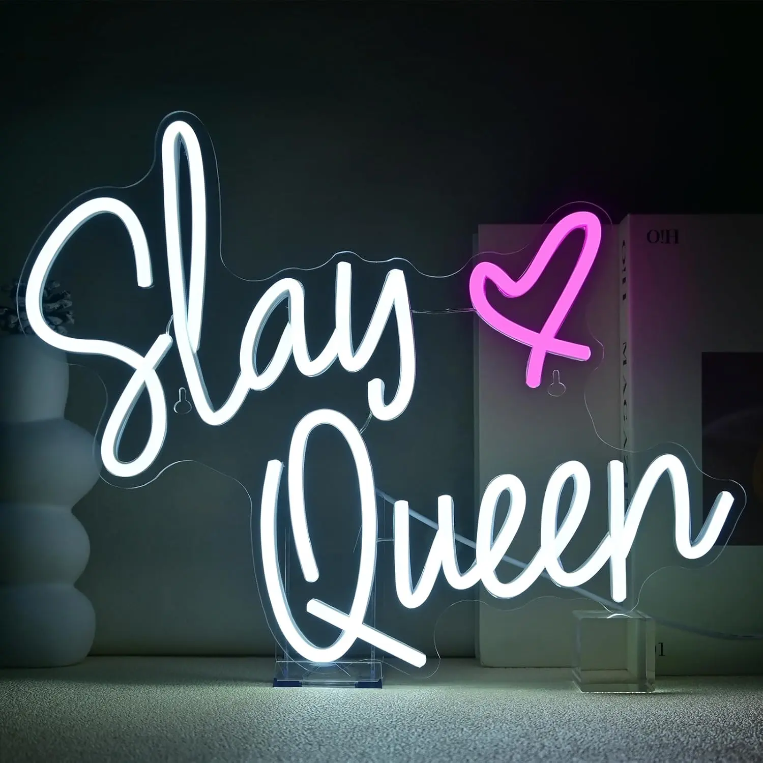 Slay  Neon Sign White Pink LED Neon Light Up Signs for Wall Decor Usb Neon Light for Bedroom Preppy Girl Aesthetic Room Dorm Decor Y2k Party Gifts