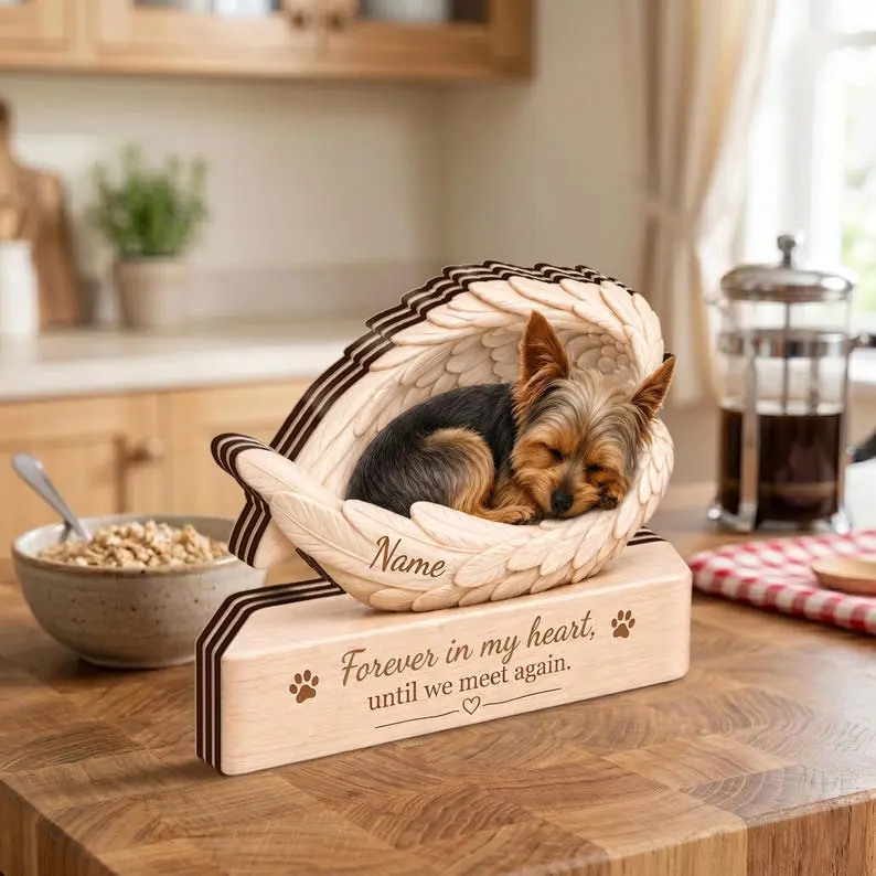 Personalized Yorkshire Terrier Dog Memorial Wood Block, Pet Memorial Gift, Angel Wings Pet Loss Gift, Custom Pet Keepsake Sympathy Plaque, Bereavement Gift for Pet Lover
