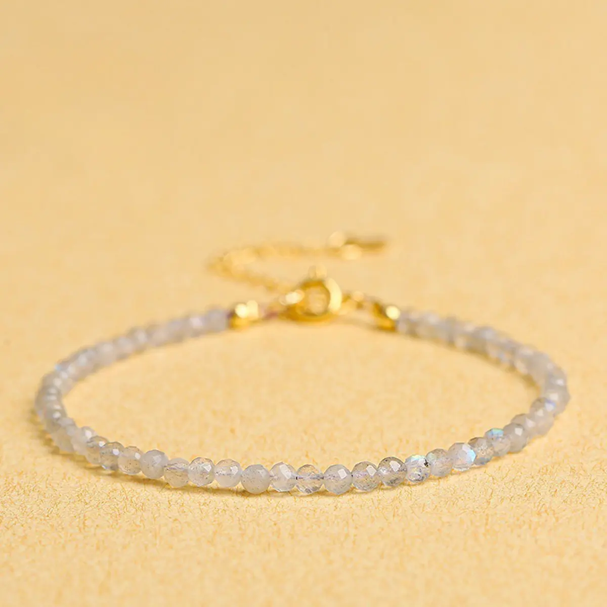 Women's Handmade Labradorite Beaded Bracelet - 2.5mm Faceted Gemstone Beads, Adjustable Crystal Jewelry for Daily Wear, Mother’s Day Gift for Intuition & Spiritual Awareness, Beaded Bracelets, 2.5Mm Beads