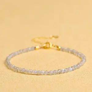 Natural Labradorite Bracelet - Handmade 2.5mm Crystal Healing Gemstone Faceted Beads Adjustable Bracelets for Mother's Day