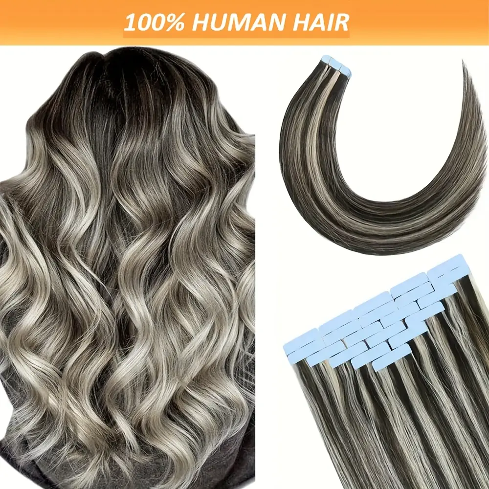 Women's New Wholesale Tape in Extensions - 20pcs Silky Straight Natural Straight Remy Human Hair Bundles, 20Inch 1B#P613 Mixed Bleach Blonde, 30g Package