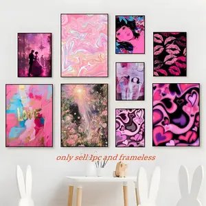 Abstract Art, Abstract Face Design, Pink Love Art Print Modern Home Wall Decor Dopamine Decor Poster Waterproof Moisture-Proof Scratch-Resistant Durable HD Self-Adhesive Poster For Living Room Bedroom Cafe Bar Corridor Decor & Gifting