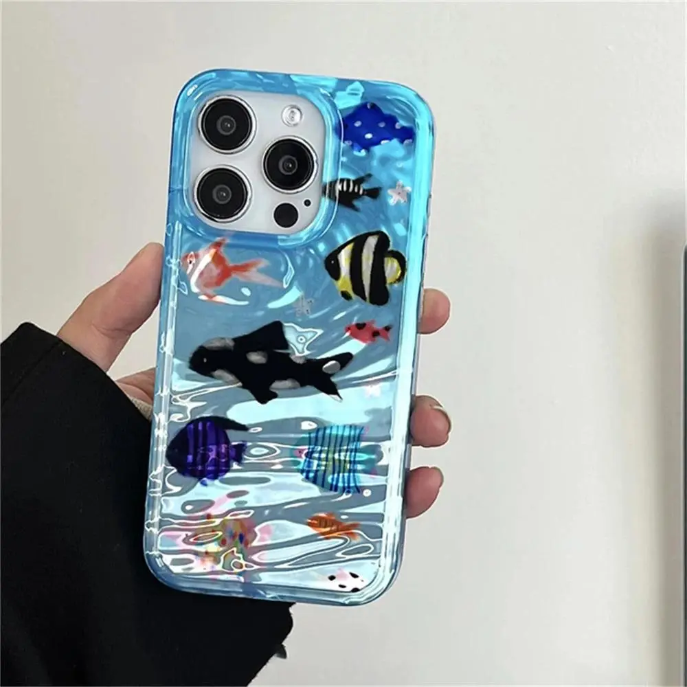 Ripple Texture Marine Animal Soft Shockproof Smartphone Case for iPhone 16/15/14/13/11 Pro Max - Compact Blue Casing with Protection, Screen Protector, Tech Accessories