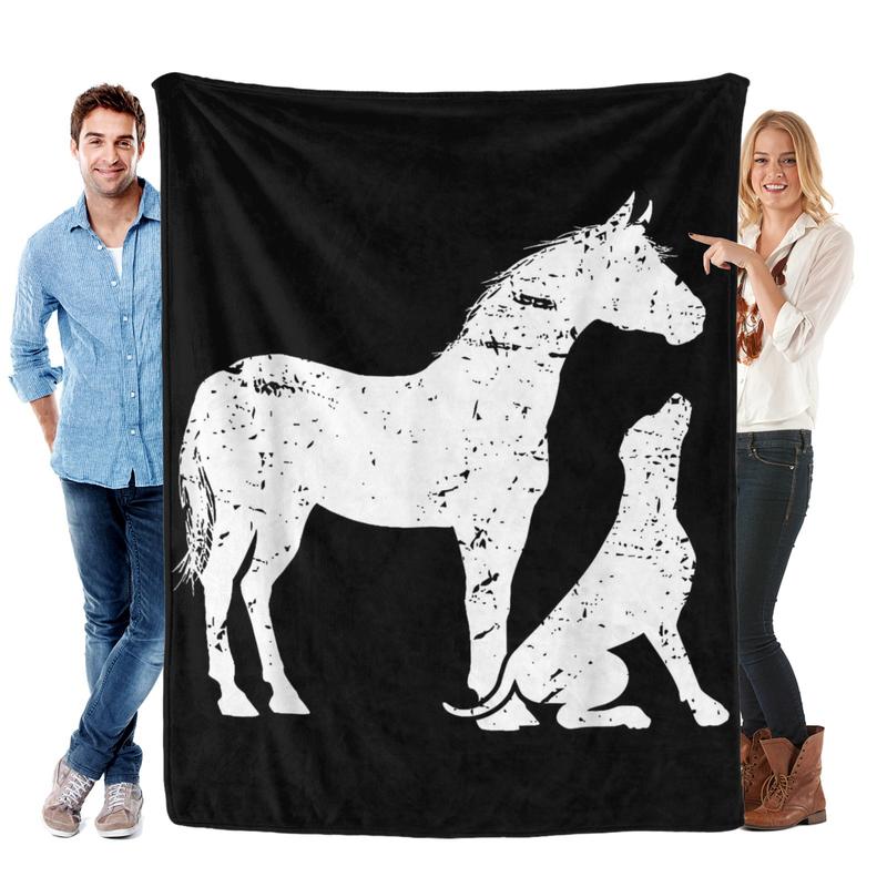 HORSE and DOG Motif for women and men. Horse Dog Lover Flannel blanket Super Soft Flannel Blanket for Sofa Couch Bed Camping Travel - Plush Warm Home Decor for All Seasons