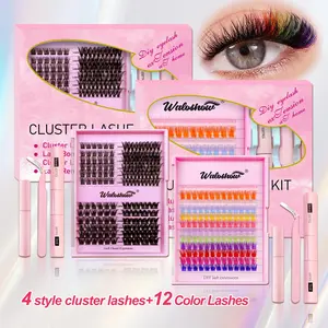 Individual False Eyelashes with Lashes Glue & Lash Remover & Tweezers, Natural Look Eyelash Extensions Kit, Self Grafting Eyelash Clusters, Makeup