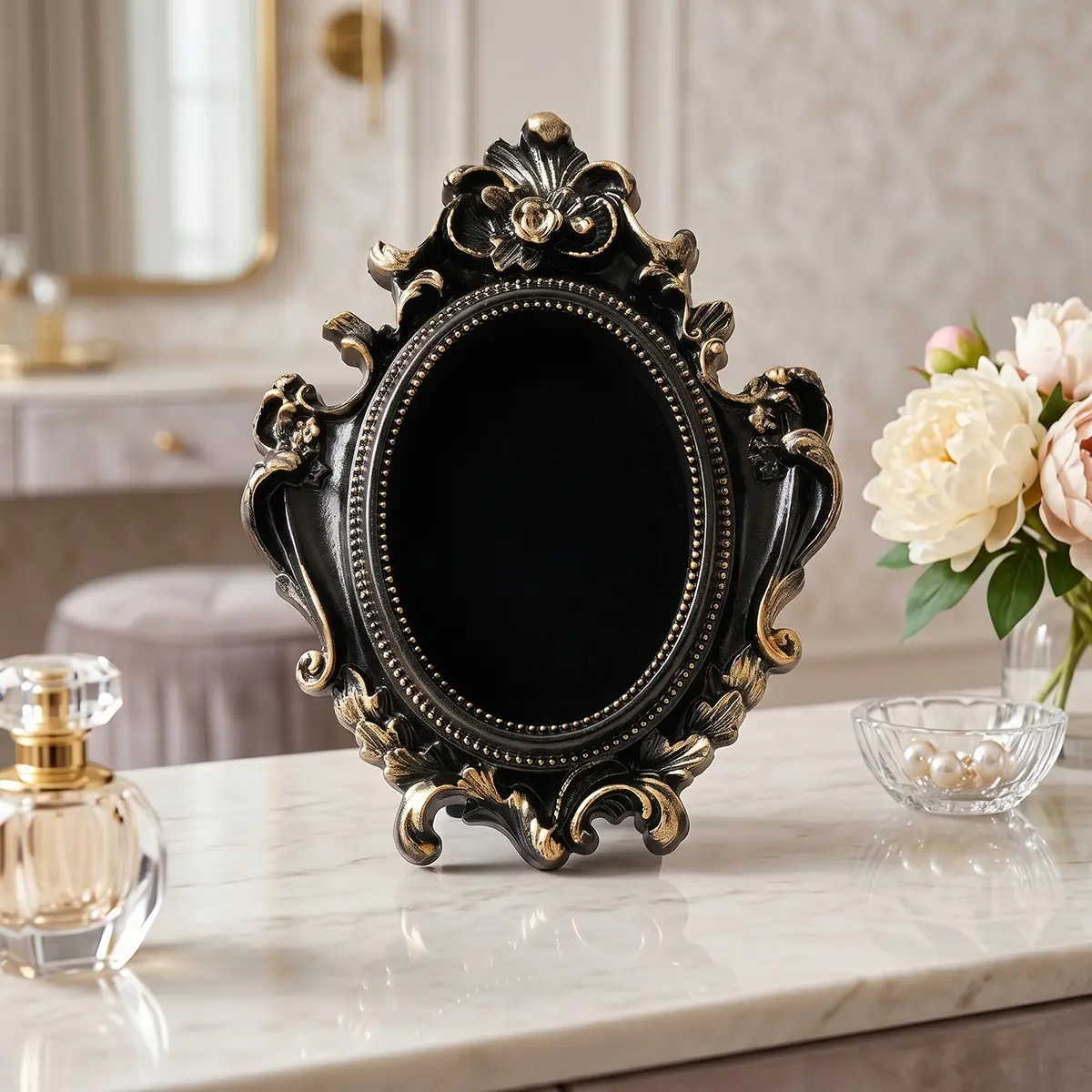 Elegant Gold-Trimmed Black Gold Photo Frame, Resin Material, DIY Decorative Frame for Bedroom, Office, Party, Wedding, Gift Idea