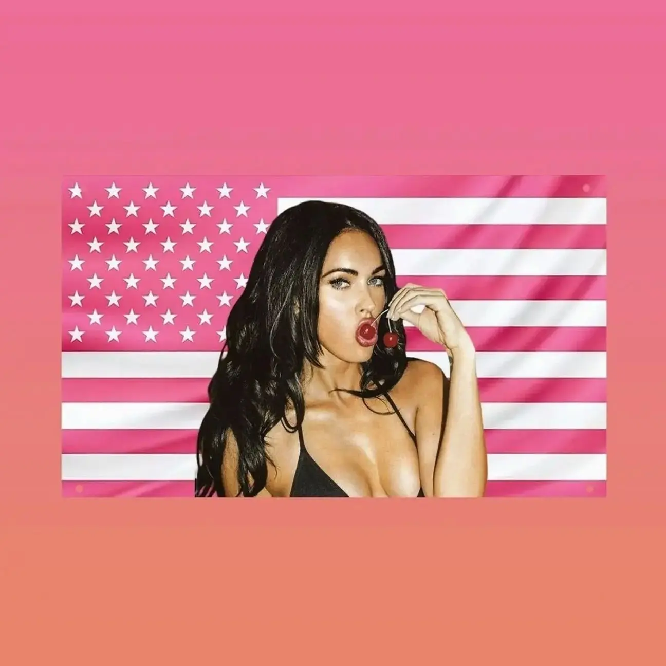 Megan Fox Pink US Flag | Vintage Celebrity Wall Flag | Y2K Aesthetic Tapestry | Hot Actress Room Decor Gift