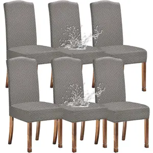 Chair Covers for Dining Room Stretch Removable Washable Waterproof Dining Chair Covers High Back Chair Slipcovers Kitchen Seat Covers for Dining Room,Living Room,Home(Light Gray,Set of 6)