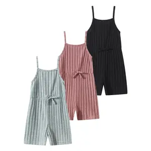 3-piece girls summer casual fashion jumpsuit pants children summer knitting simple solid color best-selling jumpsuit children's clothing