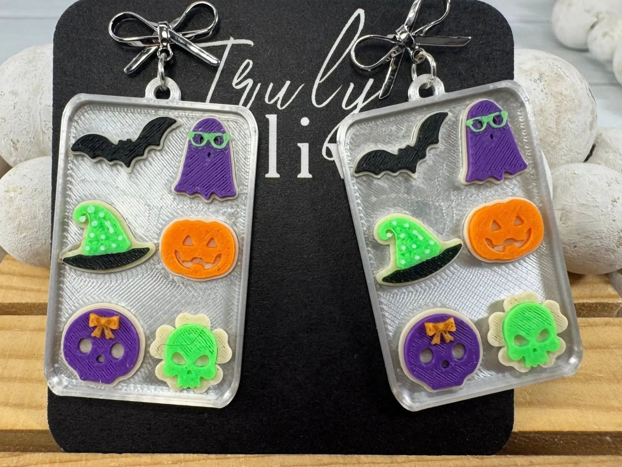Spooky Halloween Cookie Sheet Earrings – Handmade Acrylic Statement Earrings