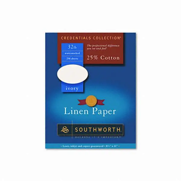 Southworth J568C 25% Cotton Fine Linen Paper- 32 lbs.- 8-1/2 x 11- Ivory- 250/Box