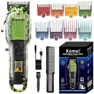 KEMEI 1926 Professional Cordless Rechargeable Men's Hair Clipper & Beard Trimmer - 0-Gapped T-Blade Barber Tool, USB Charging, Long-Lasting Acrylic Body, Split End Trimmer, Durable Brush