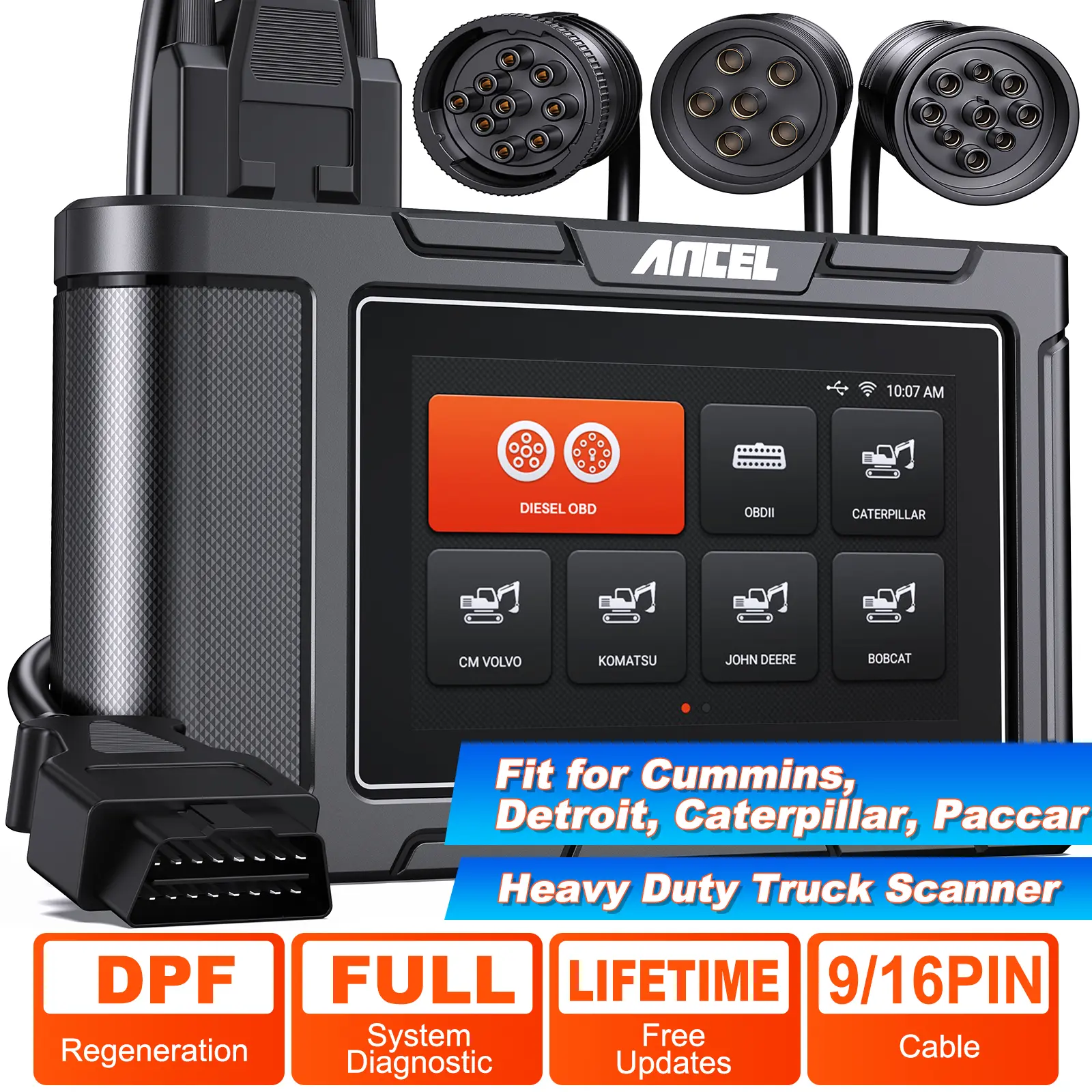 ANCEL HD3400 Heavy Duty Truck Scanner with DPF Regen for Cummins Detroit Caterpillar Paccar, 2 in 1 Diesel Truck & Car All System Diagnostic Tools OBD2 Scanner Code Reader