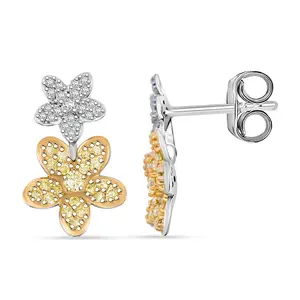 Luxuriant Lab Grown Yellow Diamond IR and Lab Grown Diamond VS 0.50 ctw Blooming Flower Earrings in Rhodium Over Sterling Silver Christmas Gifts