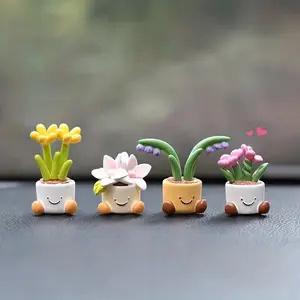 4PCS Cute Car Dashboard Accessories Set - Mini Potted Flower Girly Fun Accessories for Cars, Aesthetic Women's Auto Interior Center Console Ornament, Ideal for Daily Driving, Gifting, Accessories For Car