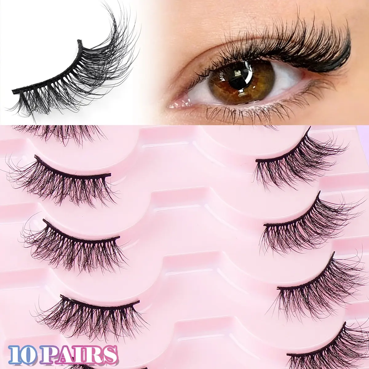 MAGEFY 10 Pairs D Curl Delicate & Natural Half False Lashes, Ultra-Soft Wispy Tips, Thick Flexible Band, Lightweight & Reusable, Handmade Layered Design, Dramatic Voluminous Cat Eye Look for Daily Makeup, Dating, Party & Festival Wear