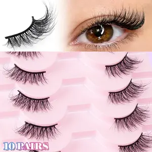 MAGEFY 10 Pairs D Curl Delicate & Natural Half False Lashes, Ultra-Soft Wispy Tips, Thick Flexible Band, Lightweight & Reusable, Handmade Layered Design, Dramatic Voluminous Cat Eye Look for Daily Makeup, Dating, Party & Festival Wear