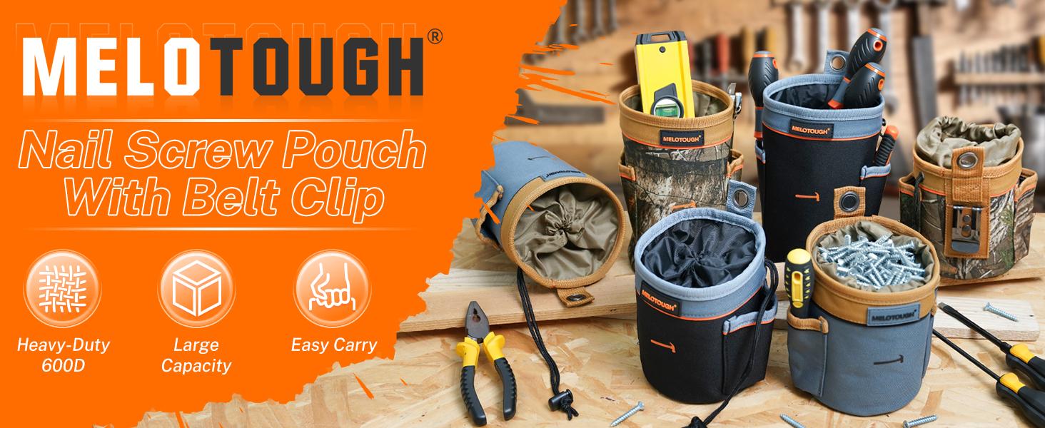 MELOTOUGH Drawstring Tool Pouch - 2 Sizes | Clip-On Nail, Screw & Bolt Bag | Mini 6″ & Deep 8.75″ for Levels/Tools | Hanging Pouch for Carpenter, Electrician, Contractor MELOTOUGH Drawstring Tool Pouch - 2 Sizes | Clip-On Nail, Screw & Bolt Bag | Mini 6″ & Deep 8.75″ for Levels/Tools | Hanging Pouch for Carpenter, Electrician, Contractor