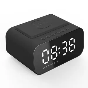 Wireless Charging Bluetooth Speaker with Mirror Clock, Alarm Clock & Card Slot, Audio Streaming Device for Phones & Tablets with Noise Reduction Feature