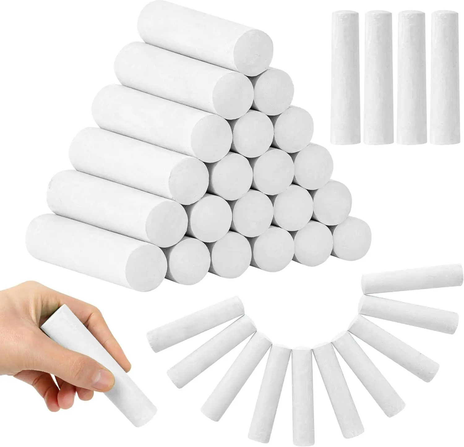 25pcs Washable Sidewalk Chalks Set Non-Toxic Jumbo Chalk for Outdoor Art Play (White)
