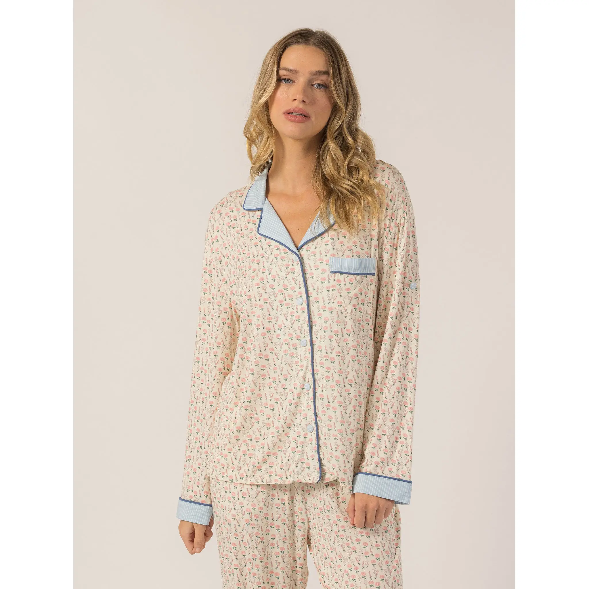 Keleigh Teller | Rose | Women's Ultra Soft Long Sleeve Button-Up Pajama Set | Breathable Matching Sleepwear & Loungewear