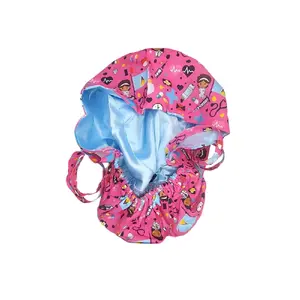 St Lucian Themed Satin-lined Nurse Cap Pink Edition with Medical Icons for Stylish Medical Wear