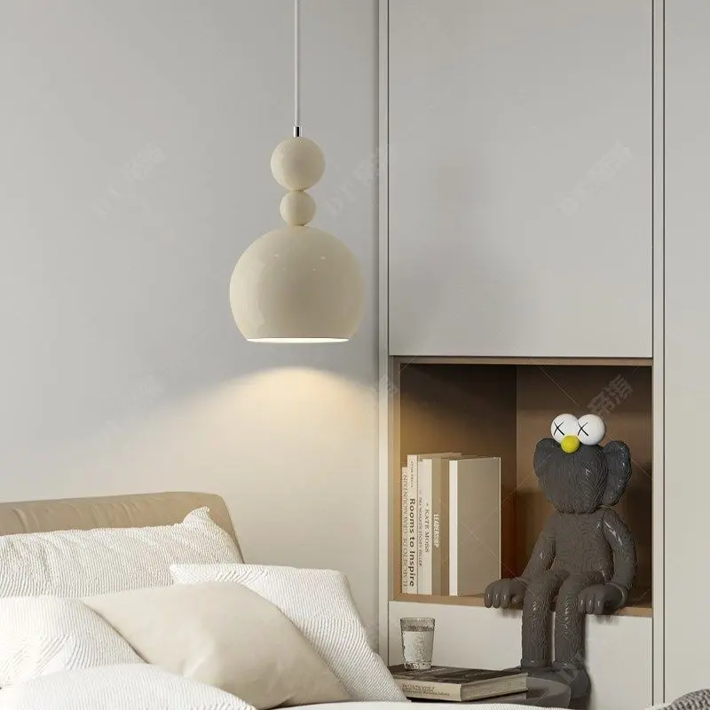 Modern Minimalist Bedside Pendant Light, Bedroom Lamp for TV Background Wall Decoration, Creative Cream Wind Room Hanging Line Light, Indoor Decorative Light