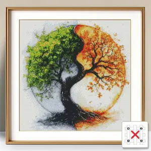 Tree Pattern Cross Stitch Kit, DIY Cross Stitch Kit for Beginners, Cross Stitch Art Craft on Canvas with Tools, Room Wall Decoration