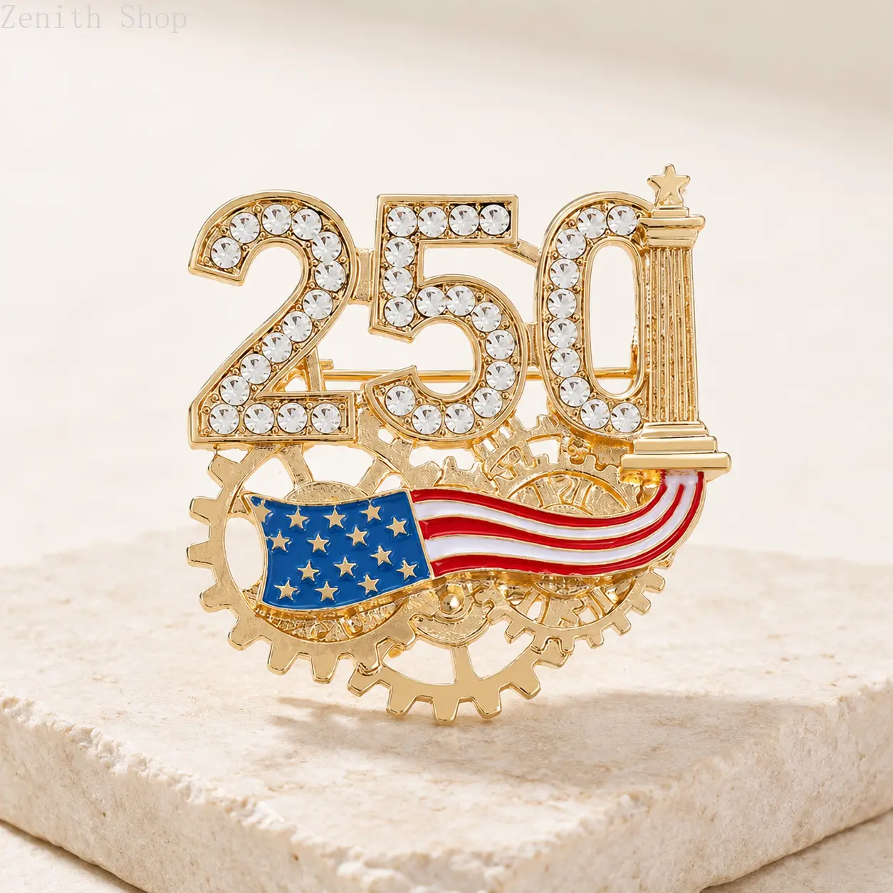 1776-2026 Commemorative Rhinestone Brooch Pin Clip, Durable Zinc Alloy American Flag Lapel Accessory, Men’s Women’s Independence Day Collectible Metal Fashion Clothes Accent, Collectible Pins, Durable Metal Pins