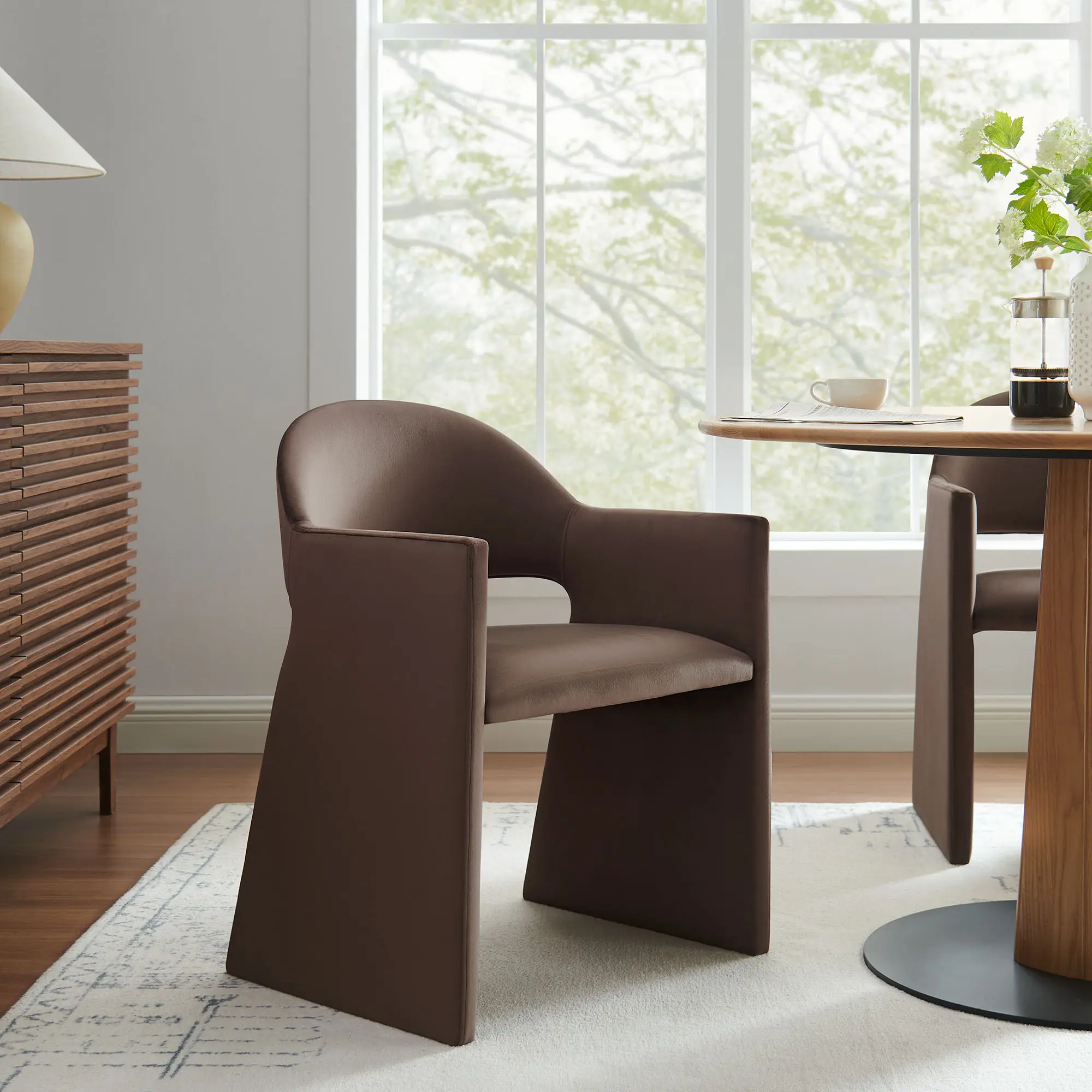 Talia Performance Velvet Dining Armchair in Chocolate Brown