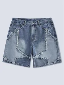 Denim Star Shorts, Loose Fit Wide Leg Denim Jeans, Y2K Street Style, Cotton Side Pockets, Summer Fashion, All Seasons Wear