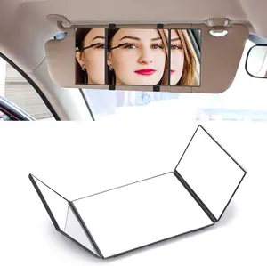 Car Folding Visor Vanity Mirror, Tri Foldable Car Makeup Mirror, Rear View SunShading Cosmetic Mirror Universal for Car Truck SUV
