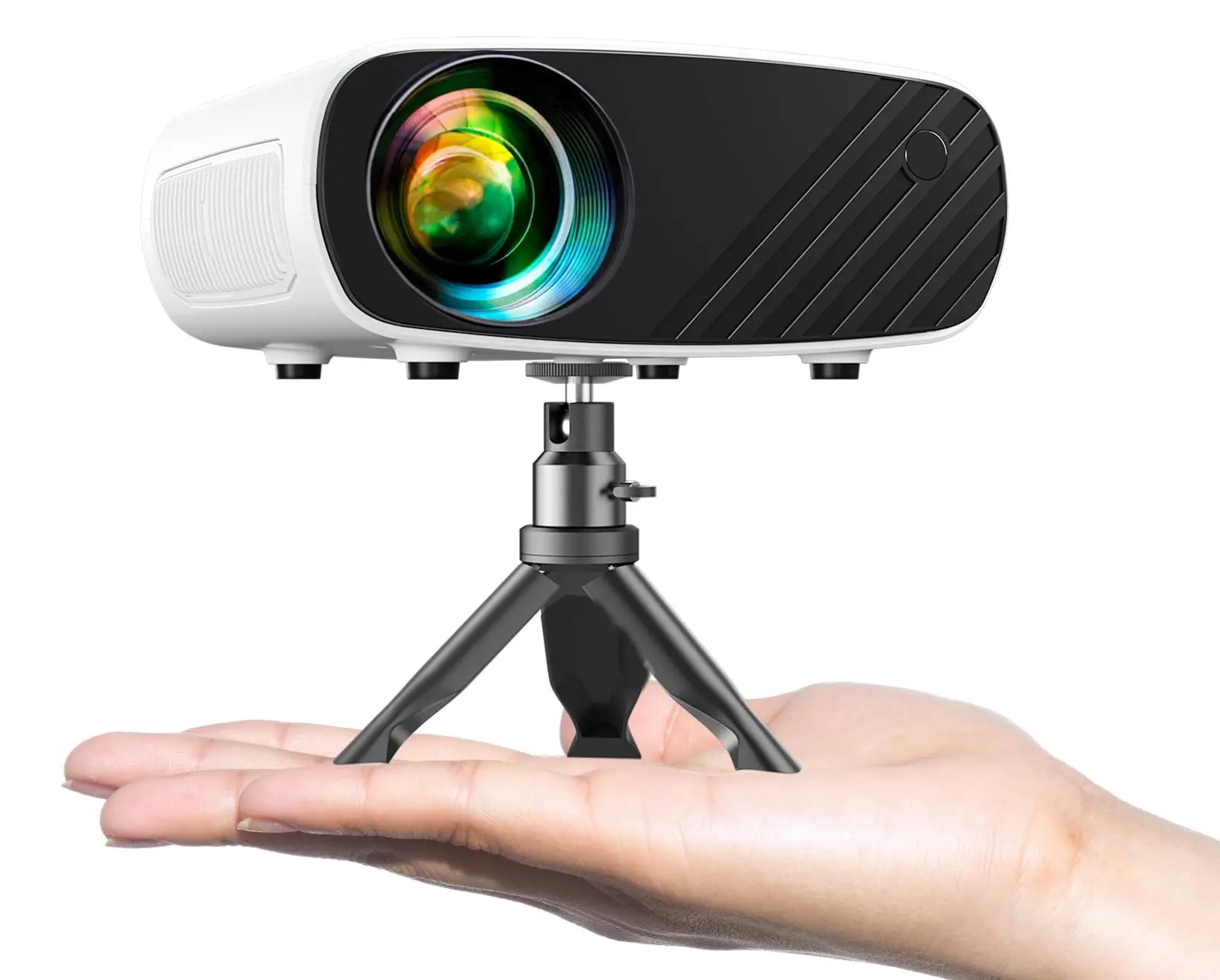 Mini Projector for iPhone, ELEPHAS 2024 Upgraded 1080P HD Projector, 8000L Portable Projector with Tripod and Carry Bag, Movie Projector Compatible with AndroidiOSWindowsTV StickHDMIUSB