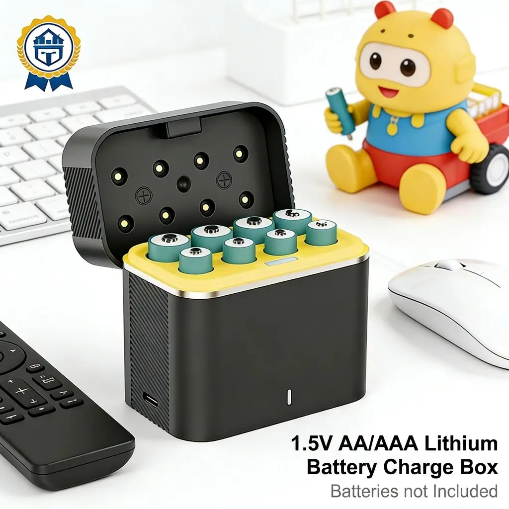 8-Pack Rechargeable AA LithiumBatteries with Charger, 1.5V3600mwh Long-Lasting Double ABatteries for Xbox, Blink, RemoteControls, with LED Indicator &Storage Case