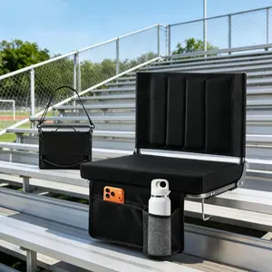 World Cup Stadium Seat with Back Support, Bleacher Chair with Thick Cushion, Portable Folding Seat with Shoulder Strap for Soccer Games, Sports Events, Outdoor Concerts, Black (17"W x 12"D x 16.5"H)
