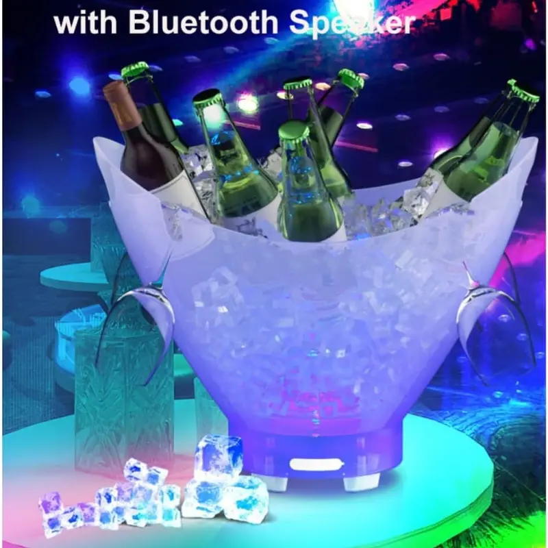 Suggestion LED Ice Bucket with Bluetooth Speaker 7L Large Capacity Portable Lighted Wine Bucket for Parties Rechargeable Beverage Tubs Bar Accessories for Home Bar Set - Utensils