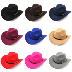 Western Cowboy Hat Wide Brim Fedora Style Cowgirl Cap with Chain Leather Band | Fashionable Unisex Ranch Rodeo Party Costume Accessory | Classic Country Western Style Hat for Men & Women | Stylish Dress Up, Travel, Outdoor, Festival & Concert Wear