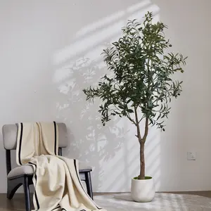 Casvik Artificial Olive Tree with Fruits , 6ft, white pot, vivid fruit, realistic trunk, green moss UV Resistant living room home decor